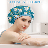 Years Calm Shower Caps For Women Reusable Waterproof，Pattern And Solid Color Dual-Layer Design For Dual-Layer Usable，Protects Hair In Shower, Spa, Cooking , Clean & Travel