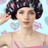 Years calm Terry Lined Shower Cap, Triple Layer Heart motifs,Waterproof Reusable Elastic,Hair Shower Cap for Women,Terry Cloth Shower Cap for Spa,Clean,Trave