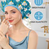 Years Calm Shower Caps For Women Reusable Waterproof，Pattern And Solid Color Dual-Layer Design For Dual-Layer Usable，Protects Hair In Shower, Spa, Cooking , Clean & Travel