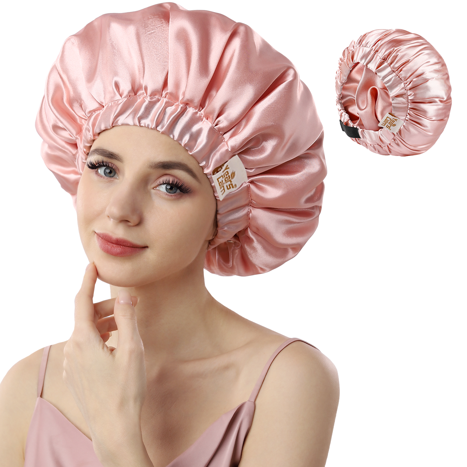Years Calm Silk Bonnet for Sleeping Women, Double Layer Satin, Ajustable Elasticity Band， Hair Satin Bonnet for Sleeping  - Sleep Shower Caps