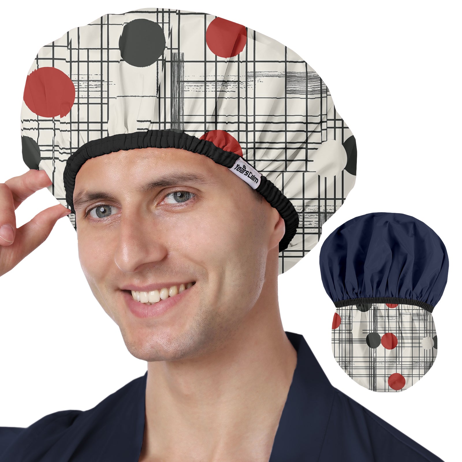 Years calm Shower Cap for Men, Waterproof Reusable Hair Cap with Dual-Layer Design, Reversible Double-Sided Use, Stretchable Elastic Band, Comfortable Fit for Shower, Gym, Hair Care & Travel