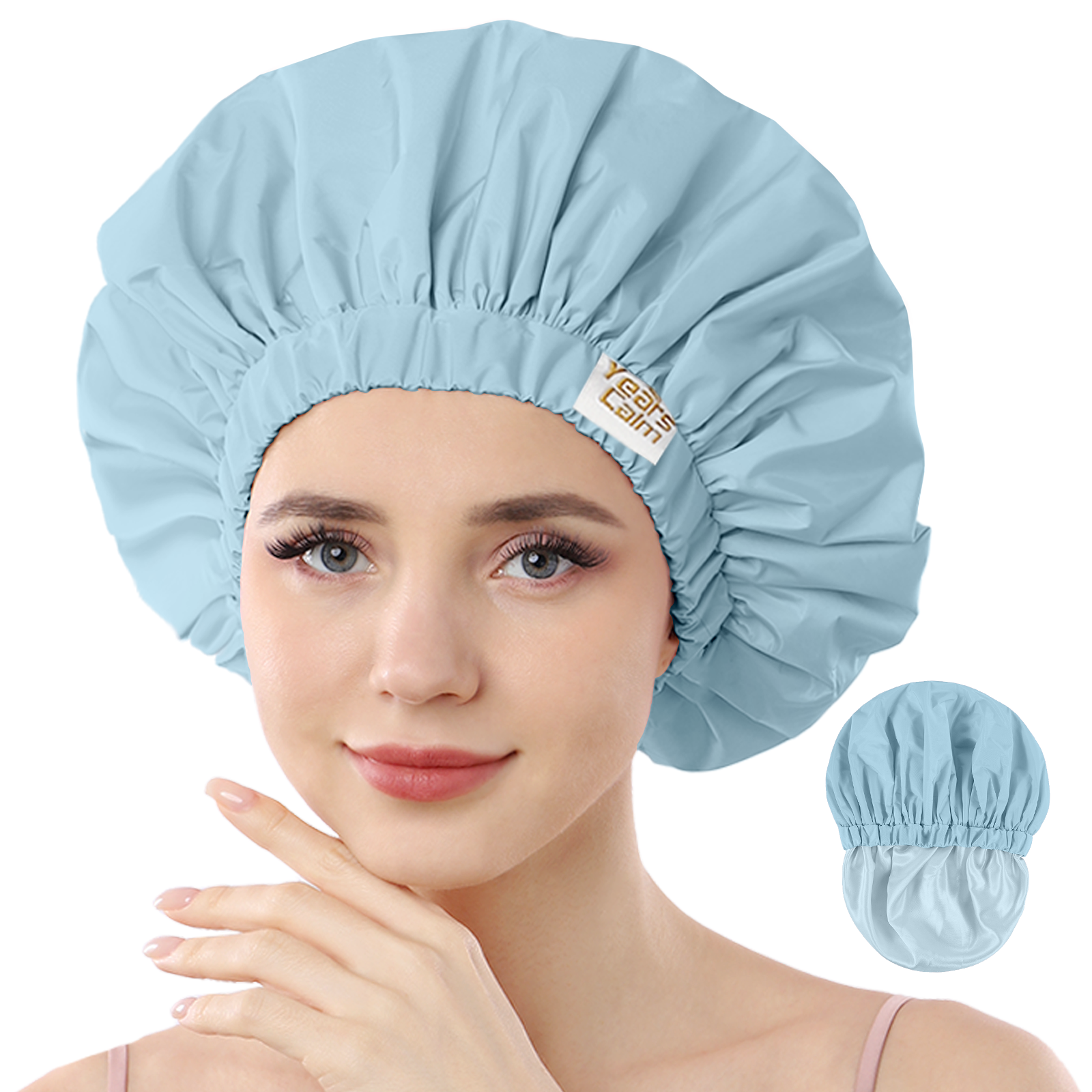 Yearscalm Reusable Waterproof Shower Caps for Women, Hair Caps for Showers, Double-Layer Elastic Design, for All Hairstyles, Travel-Friendly