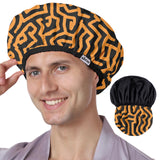 Years Calm Shower Cap Reusable Waterproof for Men, Fashion Dual-Layer Design, Protects Hair in Shower, Spa, Travel & Cooking, Adjustable Elastic for Comfortable Fit (Black & White, One Size)