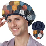 Years Calm Shower Cap Reusable Waterproof for Men, Fashion Dual-Layer Design, Protects Hair in Shower, Spa, Travel & Cooking, Adjustable Elastic for Comfortable Fit (Black & White, One Size)