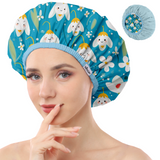 Years Calm Shower Caps For Women Reusable Waterproof，Pattern And Solid Color Dual-Layer Design For Dual-Layer Usable，Protects Hair In Shower, Spa, Cooking , Clean & Travel