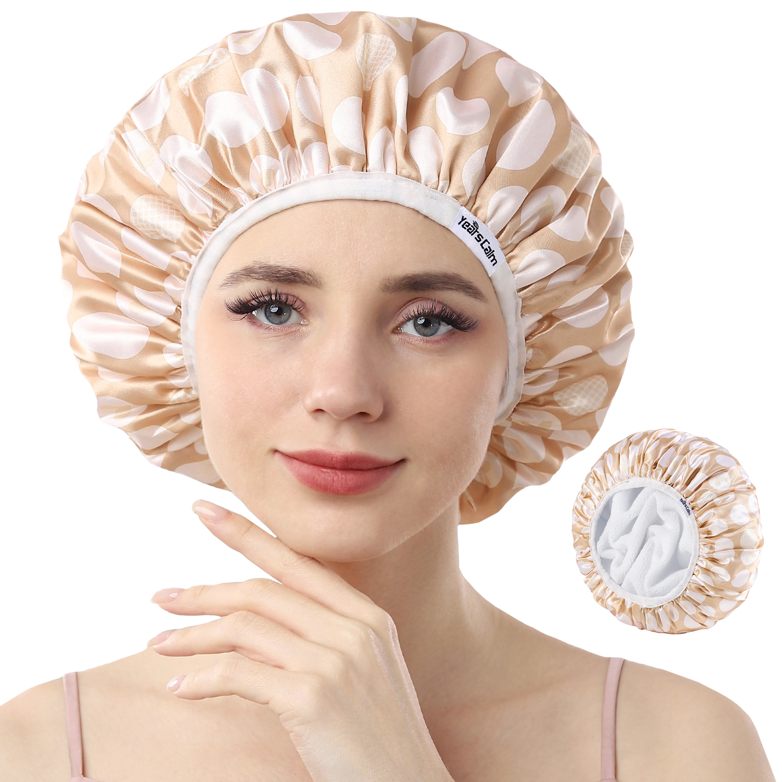 Years calm Terry Lined Shower Cap, Triple Layer Heart motifs,Waterproof Reusable Elastic,Hair Shower Cap for Women,Terry Cloth Shower Cap for Spa,Clean,Trave