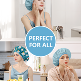 Years Calm Shower Caps For Women Reusable Waterproof，Pattern And Solid Color Dual-Layer Design For Dual-Layer Usable，Protects Hair In Shower, Spa, Cooking , Clean & Travel