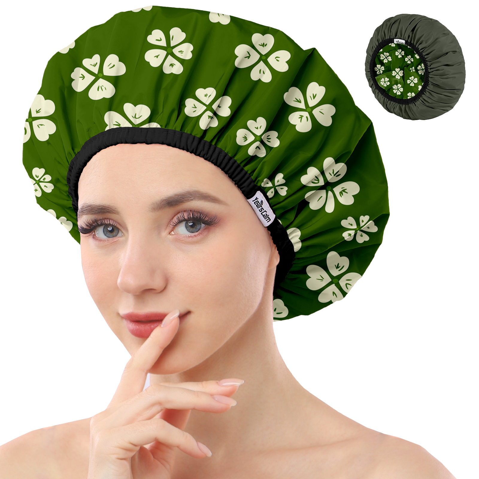 Years Calm Shower Caps For Women Reusable Waterproof，Pattern And Solid Color Dual-Layer Design For Dual-Layer Usable，Protects Hair In Shower, Spa, Cooking , Clean & Travel