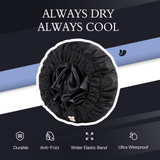 Years calm Shower Cap for Men Waterproof Reusable - Fashion Dual-Layer Design, Adjustable Elastic Band for Long & Curly Hair, XL Bath & Spa Cap for Travel, Satin Lined Shower Cap Black