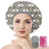 Years Calm Evil Eye Shower Caps for Women Reusable Waterproof, Pattern and Solid Color Dual-Layer Design, Hair Cap for Shower with Elastic Band, Fits Braids, Dreadlocks & Long Hair