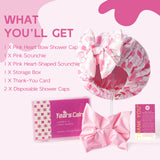 Years calm Detachable Bowknot Shower Cap for Women, Waterproof & Reusable Shower Cap with 2 Hair Tie, Double Layer, Satin Lined Shower Hat for Various Hairstyles, Fit Spa, Travel, Shower