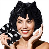 Years calm Detachable Bowknot Shower Cap for Women, Waterproof & Reusable Shower Cap with 2 Hair Tie, Double Layer, Satin Lined Shower Hat for Various Hairstyles, Fit Spa, Travel, Shower