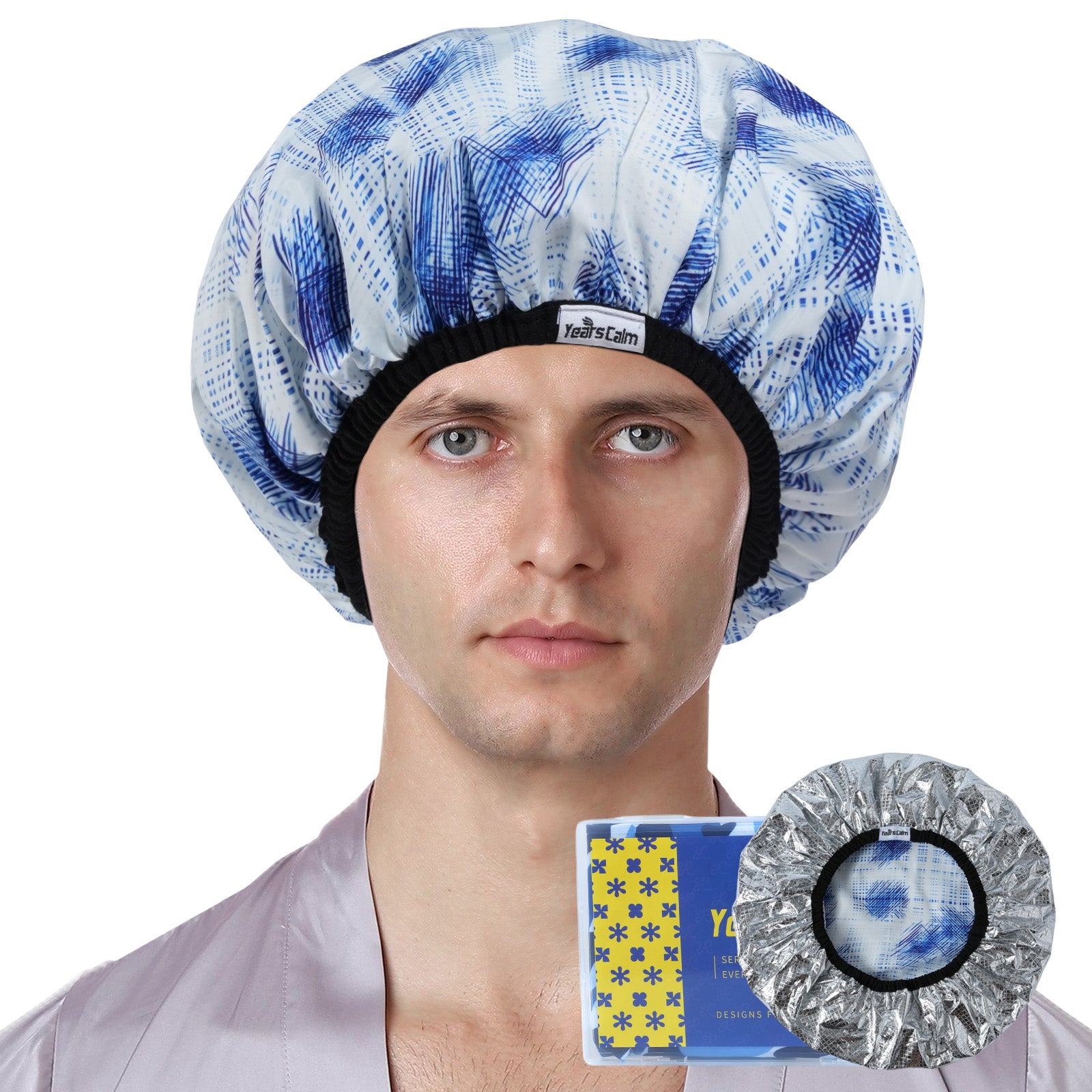 Years calm Shower Cap for Men, Waterproof Heat Cap for Deep Conditioning– Reusable Hair Treatment Cap with Foil Lining, Stretchable Elastic Band, Stylish Print, for  Steam Therapy, Hair Mask, Oil