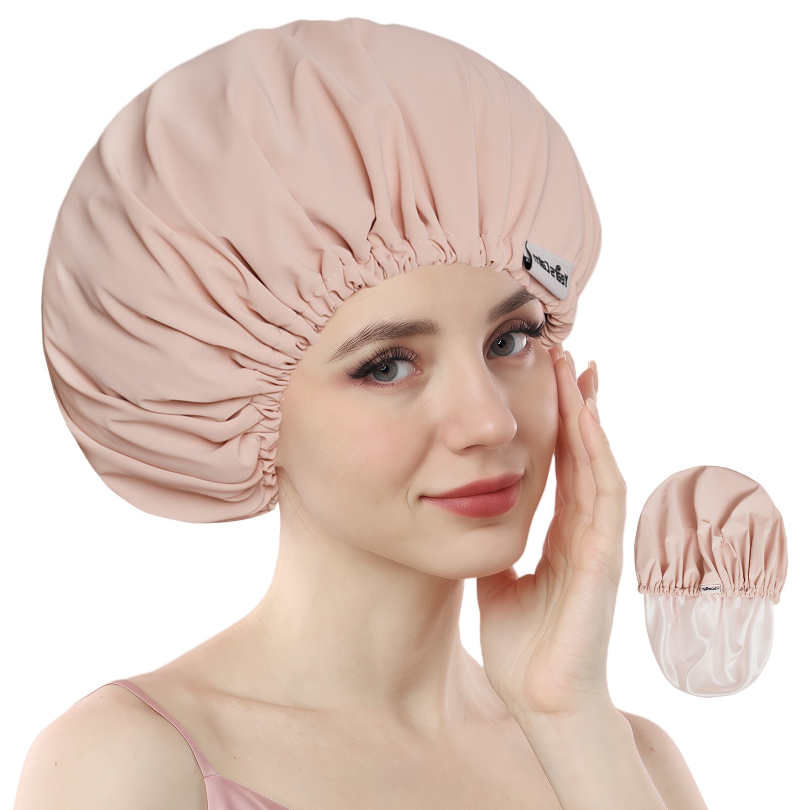 Years calm Shower Cap Reusable Waterproof, Double-Layer Hair Cap, with Elastic Band, Ideal for Shower, Spa, Travel & Cleaning