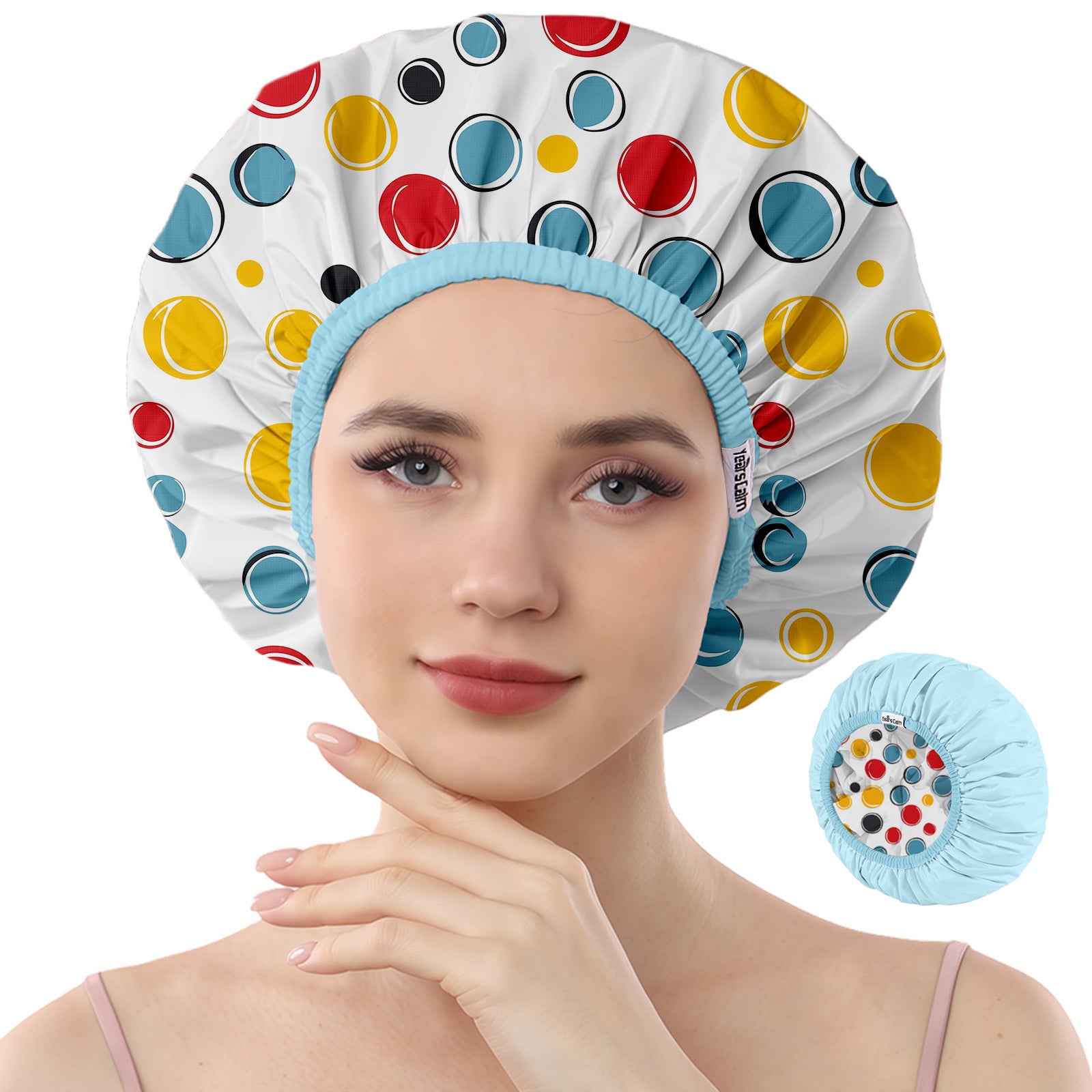 Years calm Shower Cap Reusable Waterproof - Double-Sided Memory Fabric for Women & Men, Shower Hat for Long/Short/Curly/Braids Hair, Spa, Travel - Flexi Elastic Band