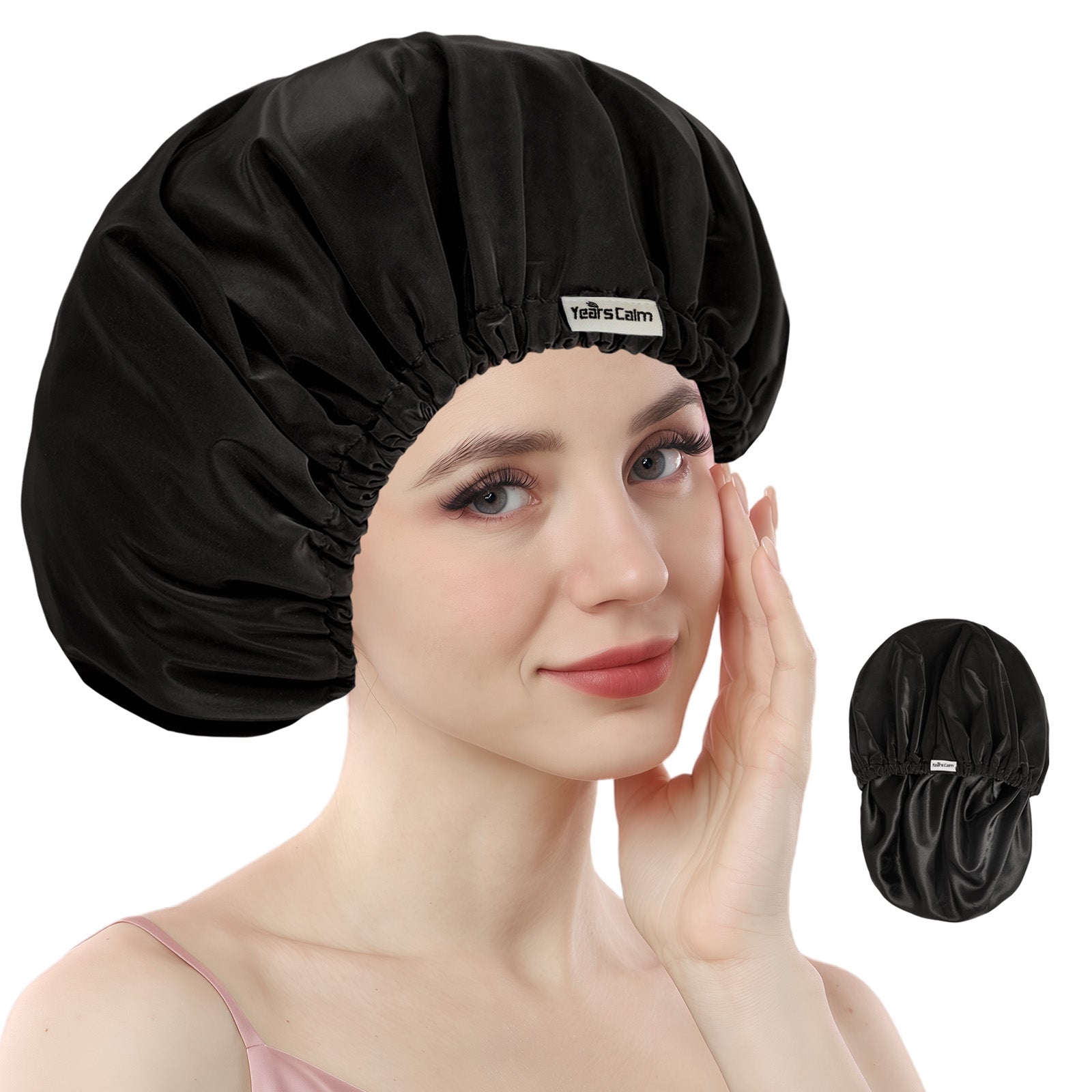Years calm Shower Cap Reusable Waterproof, Double-Layer Hair Cap, with Elastic Band, Ideal for Shower, Spa, Travel & Cleaning