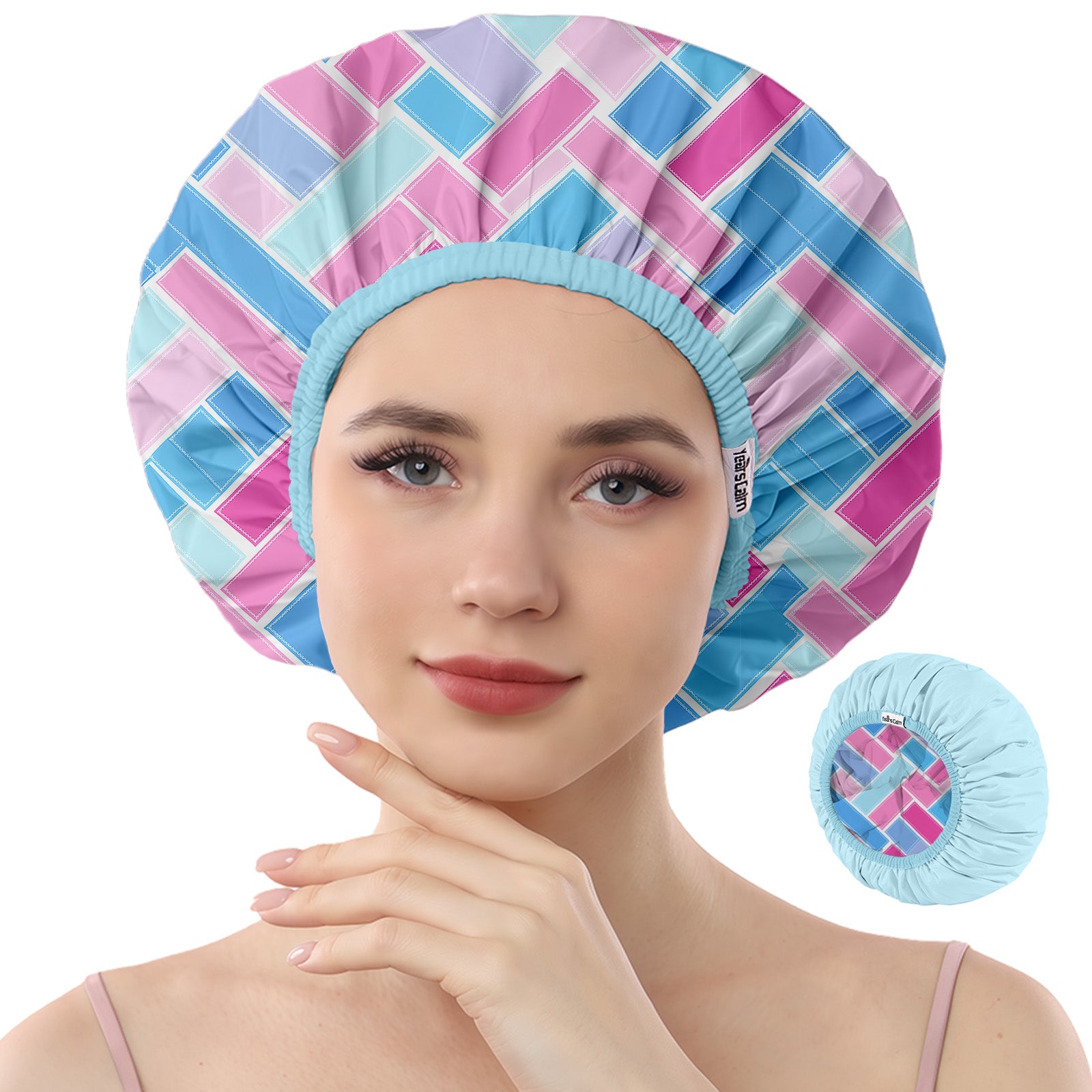 Years calm Shower Cap Reusable Waterproof - Double-Sided Memory Fabric for Women & Men, Shower Hat for Long/Short/Curly/Braids Hair, Spa, Travel - Flexi Elastic Band