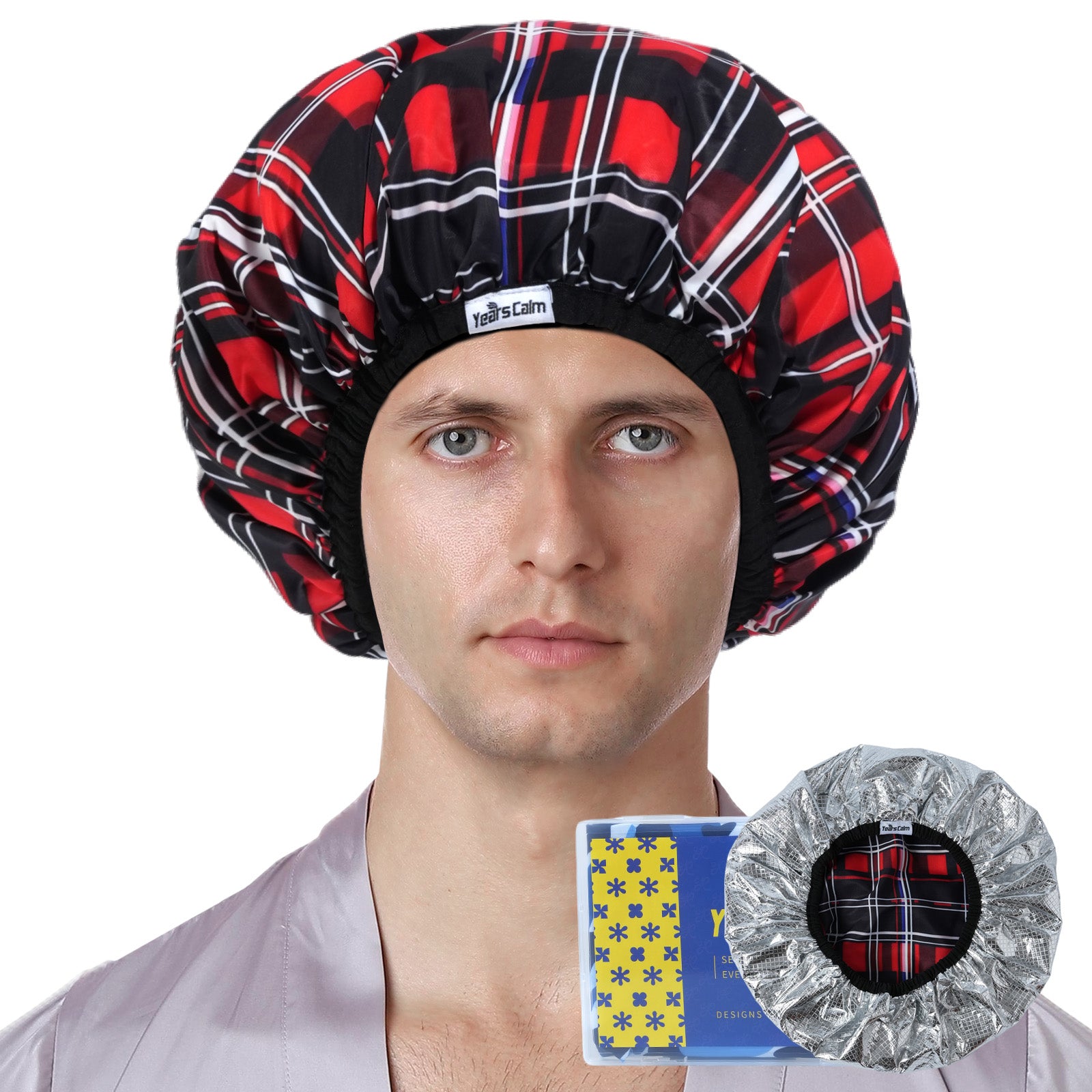 Years calm Shower Cap for Men, Waterproof Heat Cap for Deep Conditioning– Reusable Hair Treatment Cap with Foil Lining, Stretchable Elastic Band, Stylish Print, for  Steam Therapy, Hair Mask, Oil