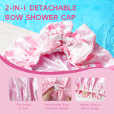 Years calm Detachable Bowknot Shower Cap for Women, Waterproof & Reusable Shower Cap with 2 Hair Tie, Double Layer, Satin Lined Shower Hat for Various Hairstyles, Fit Spa, Travel, Shower