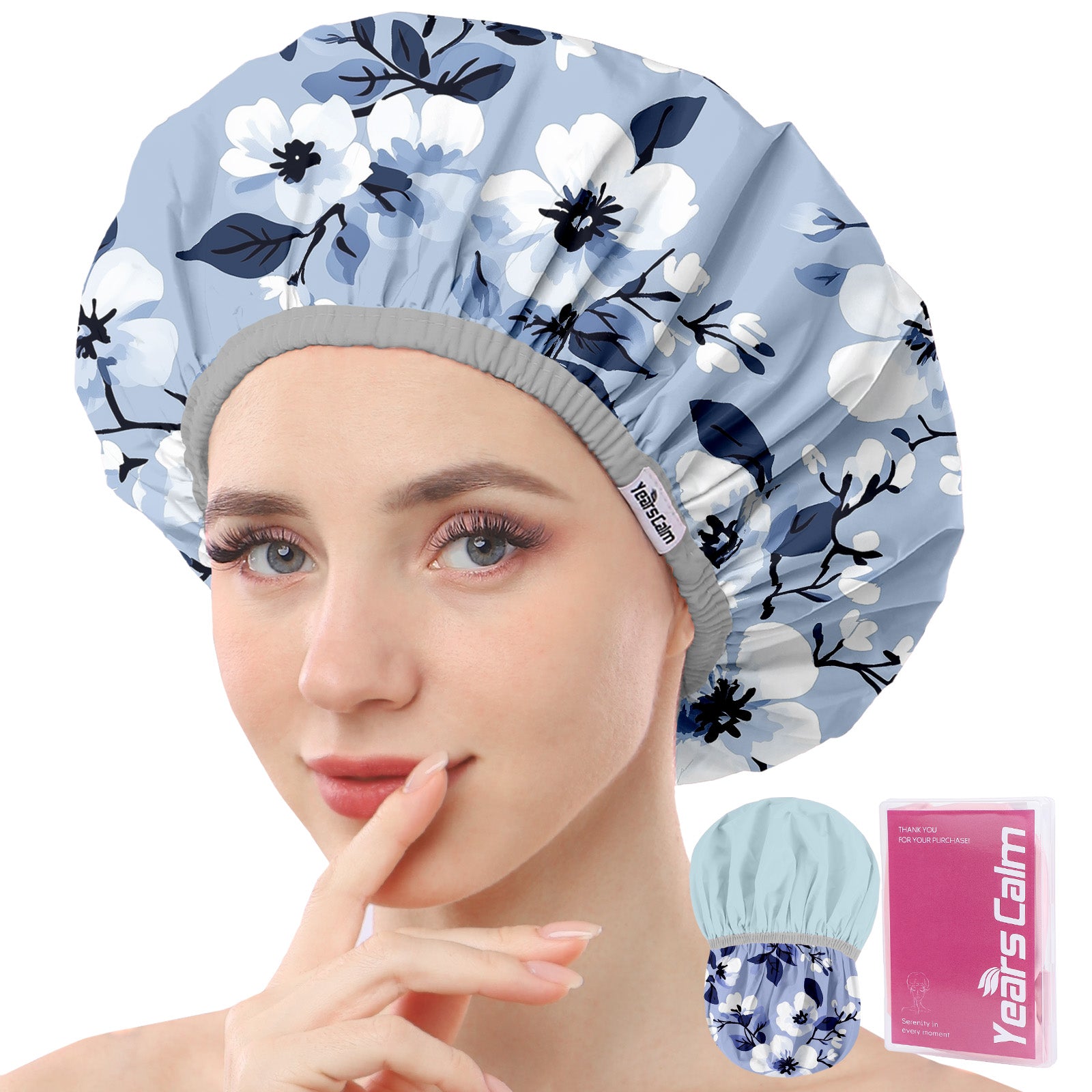 Years calm Shower Cap for Women Reusable Waterproof – Double Layer Elastic Cap with Tropical Botanical Print Shower Cap for Shower, Spa, Travel, Bath & Daily Hair Protection