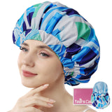 Years Calm Shower Caps for Women Reusable Waterproof, Double-Layer Extra Large Adjustable Elastic Hair Cap for Shower for Long Hair & Braids, Travel & Home