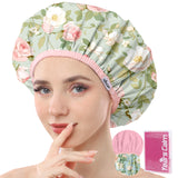 Years calm Shower Cap for Women Reusable Waterproof – Double Layer Elastic Cap with Tropical Botanical Print Shower Cap for Shower, Spa, Travel, Bath & Daily Hair Protection