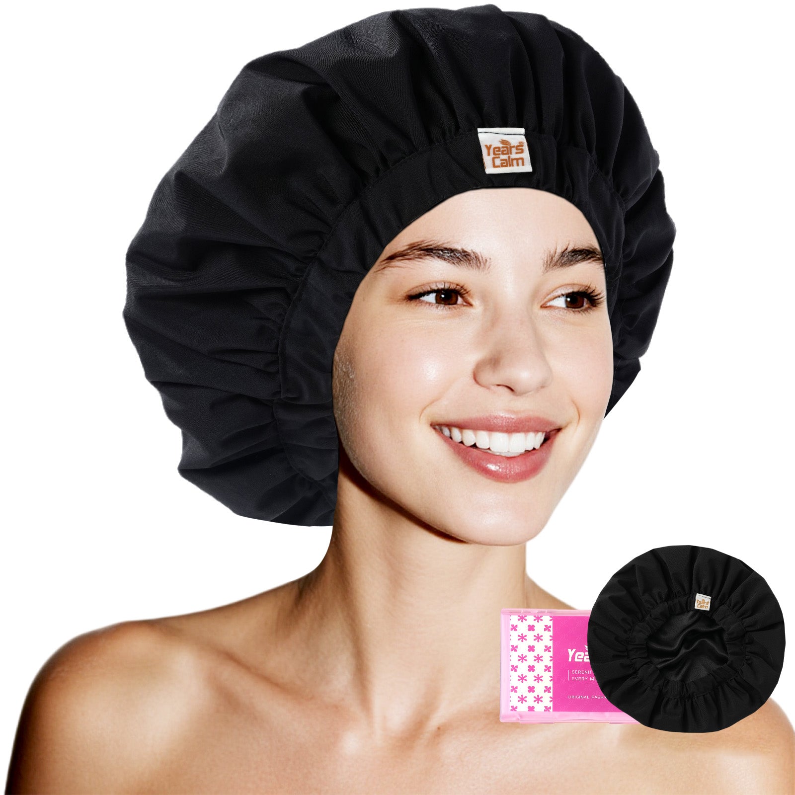 Years Calm Water-Activated Flower-Pattern Shower Cap, Waterproof Shower Cap for Women - Reusable, Satin Lining, Bathing Cap for Various Hairstyles, Fits Spa/Shower/Cooking