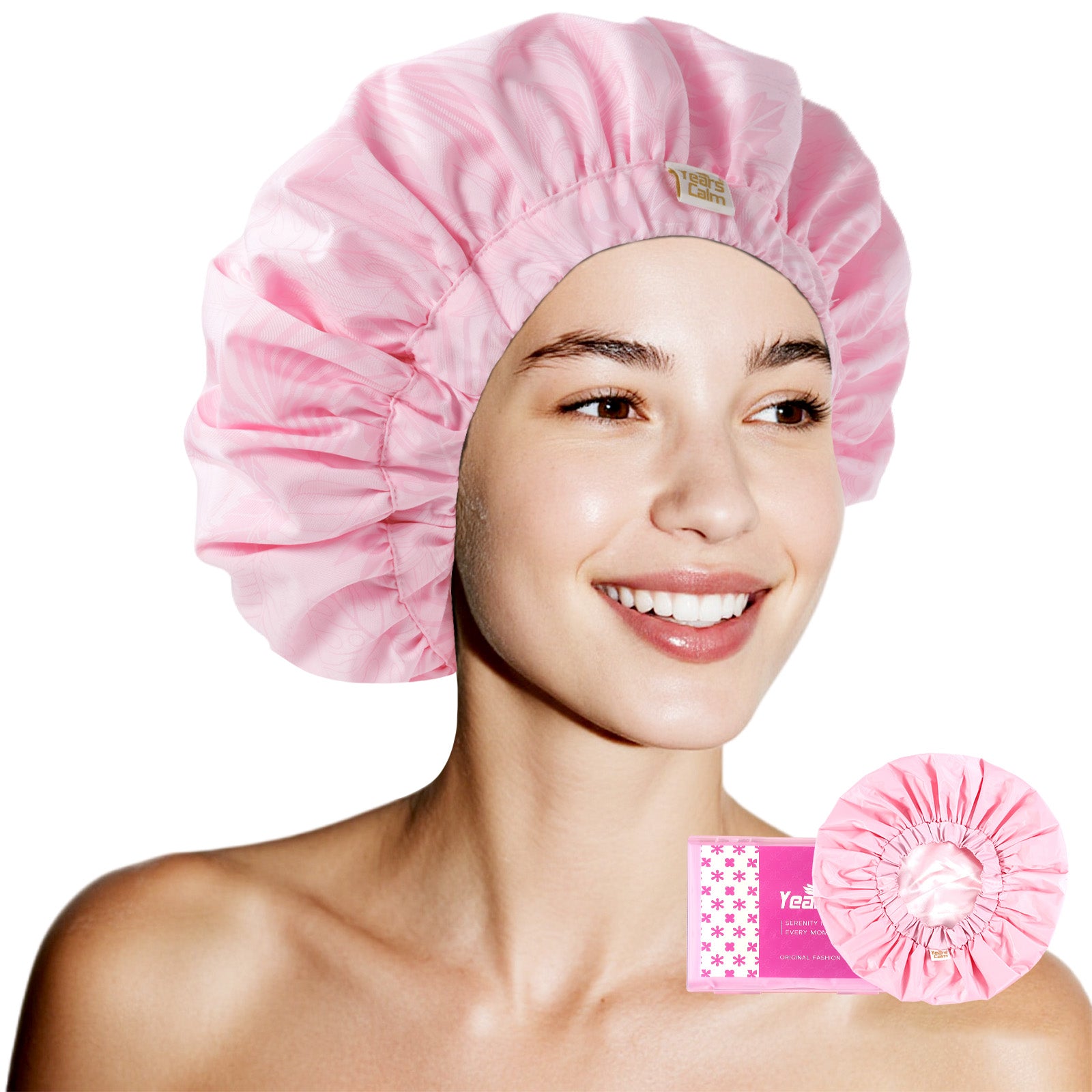 Years Calm Water-Activated Flower-Pattern Shower Cap, Waterproof Shower Cap for Women - Reusable, Satin Lining, Bathing Cap for Various Hairstyles, Fits Spa/Shower/Cooking