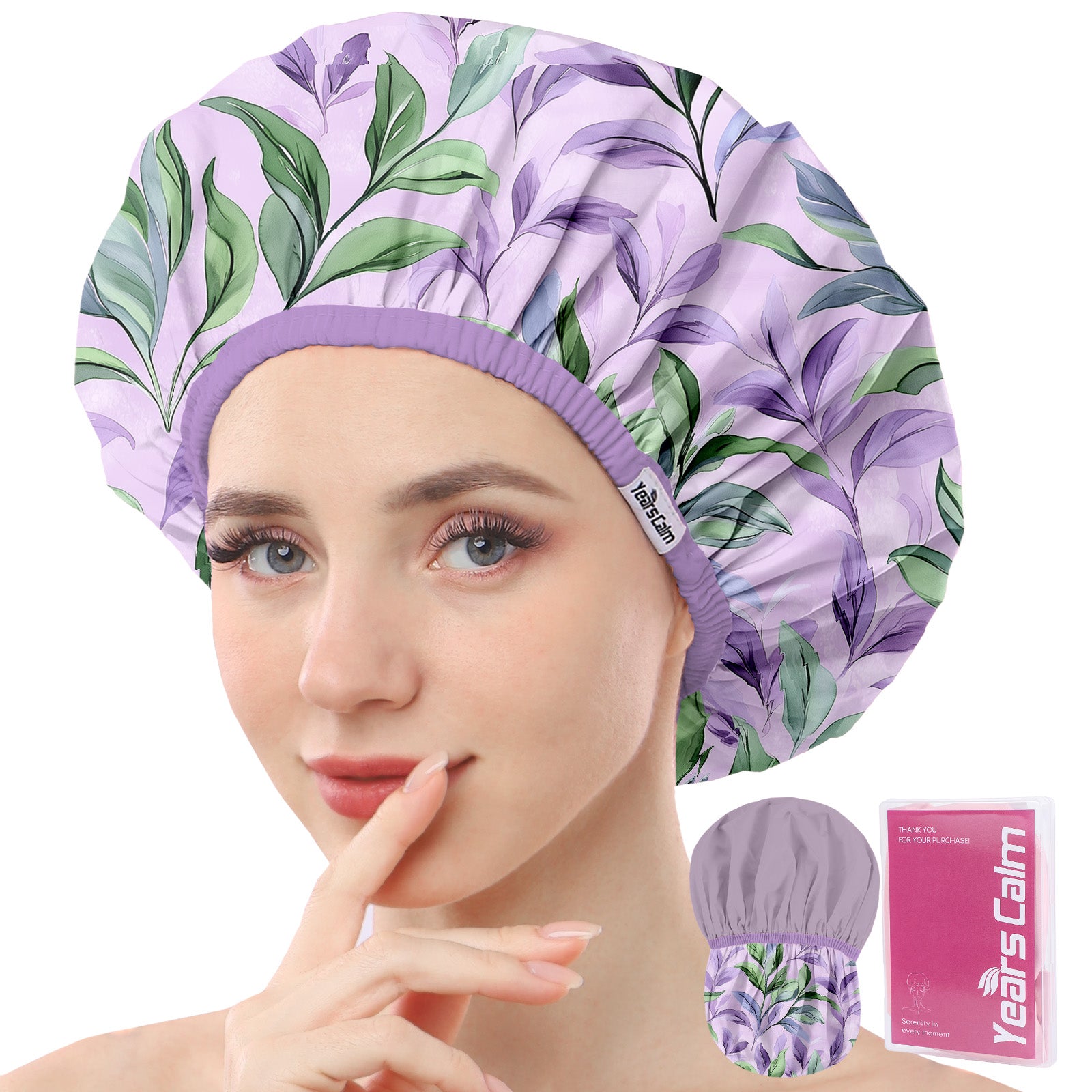 Years calm Shower Cap for Women Reusable Waterproof – Double Layer Elastic Cap with Tropical Botanical Print Shower Cap for Shower, Spa, Travel, Bath & Daily Hair Protection