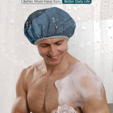 Years Calm Shower Cap Reusable Waterproof for Men, Fashion Dual-Layer Design, Protects Hair in Shower, Spa, Travel & Cooking, Adjustable Elastic for Comfortable Fit (Black & White, One Size)