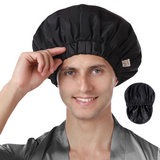 Years calm Shower Cap for Men Waterproof Reusable - Fashion Dual-Layer Design, Adjustable Elastic Band for Long & Curly Hair, XL Bath & Spa Cap for Travel, Satin Lined Shower Cap Black