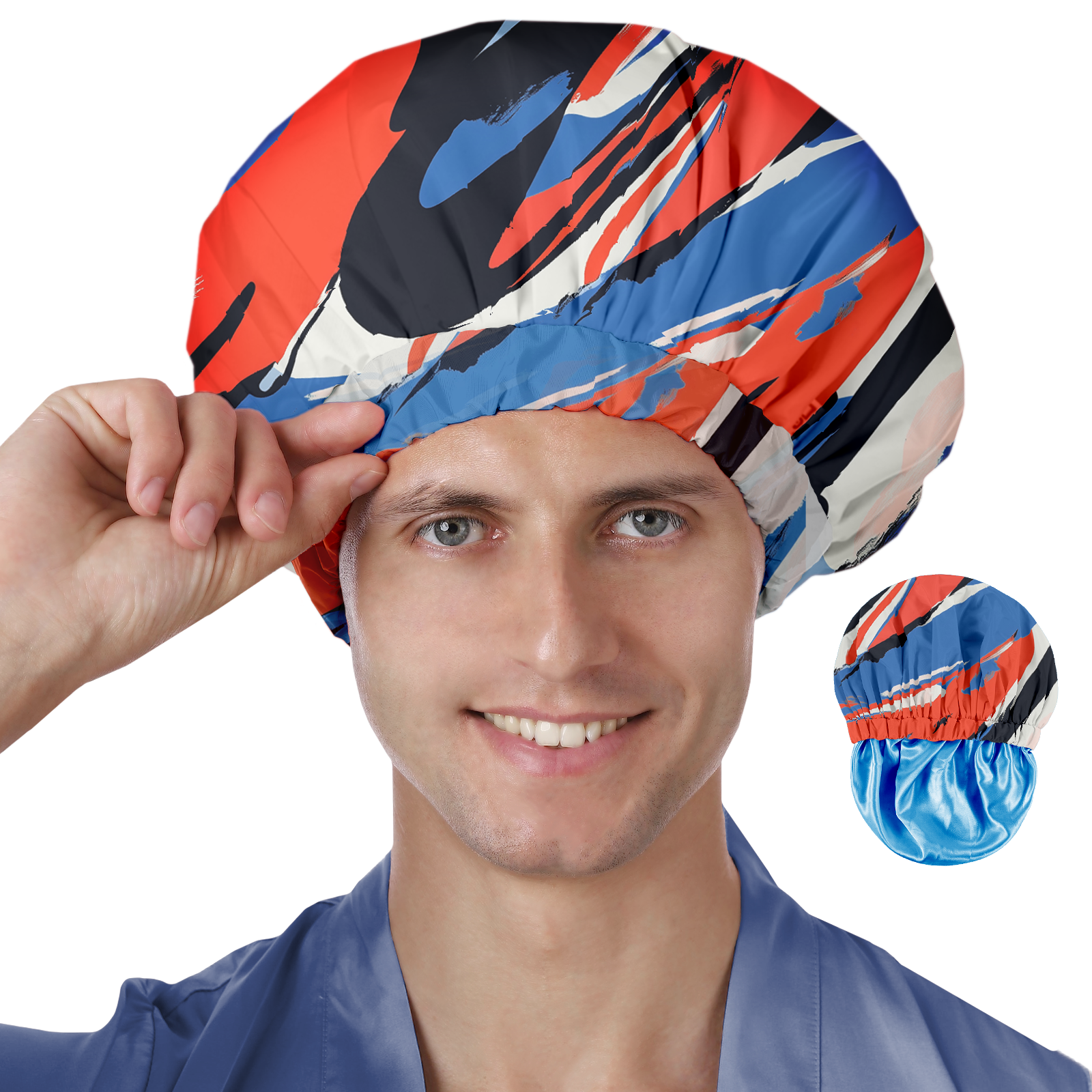 Years calm Shower Cap for Men Waterproof Reusable - Fashion Dual-Layer Design, Adjustable Elastic Band for Long & Curly Hair, XL Bath & Spa Cap for Travel, Satin Lined Shower Cap Black