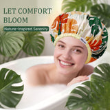 Years calm Shower Cap for Women Reusable Waterproof – Double Layer Elastic Cap with Tropical Botanical Print Shower Cap for Shower, Spa, Travel, Bath & Daily Hair Protection