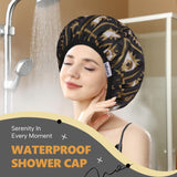 Years Calm Evil Eye Shower Caps for Women Reusable Waterproof, Pattern and Solid Color Dual-Layer Design, Hair Cap for Shower with Elastic Band, Fits Braids, Dreadlocks & Long Hair