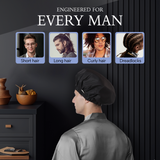 Years calm Shower Cap for Men Waterproof Reusable - Fashion Dual-Layer Design, Adjustable Elastic Band for Long & Curly Hair, XL Bath & Spa Cap for Travel, Satin Lined Shower Cap Black