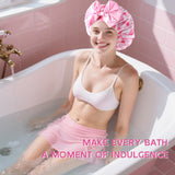 Years calm Detachable Bowknot Shower Cap for Women, Waterproof & Reusable Shower Cap with 2 Hair Tie, Double Layer, Satin Lined Shower Hat for Various Hairstyles, Fit Spa, Travel, Shower