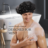 Years calm Shower Cap for Men Waterproof Reusable - Fashion Dual-Layer Design, Adjustable Elastic Band for Long & Curly Hair, XL Bath & Spa Cap for Travel, Satin Lined Shower Cap Black