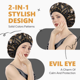 Years Calm Evil Eye Shower Caps for Women Reusable Waterproof, Pattern and Solid Color Dual-Layer Design, Hair Cap for Shower with Elastic Band, Fits Braids, Dreadlocks & Long Hair